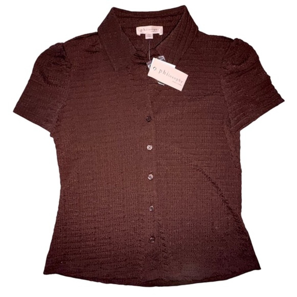 Philosophy Republic Clothing Brown Textured Button Down Short Sleeve‎ Top Medium